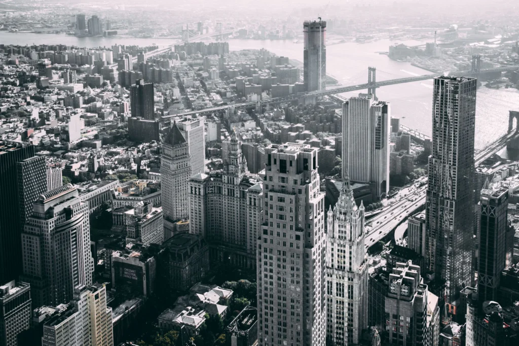 Stunning aerial shot capturing New York City's iconic skyscrapers and skyline.