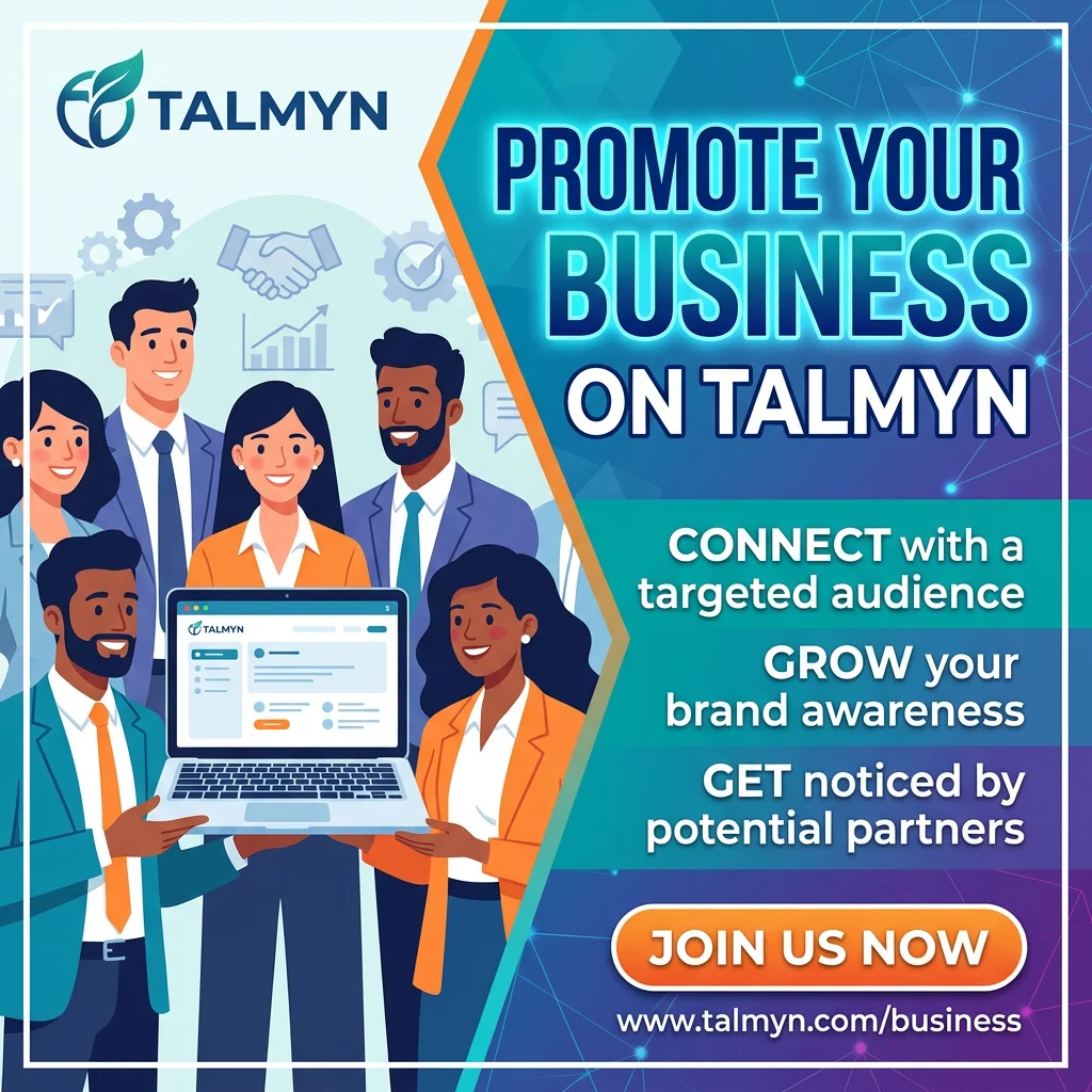 TALMYN. PROMOTE YOUR BUSINESS ON TALMYN. CONNECT with a targeted audience. GROW your brand awareness. GET noticed by potential partners. JOIN US NOW. www.talmyn.com/business.