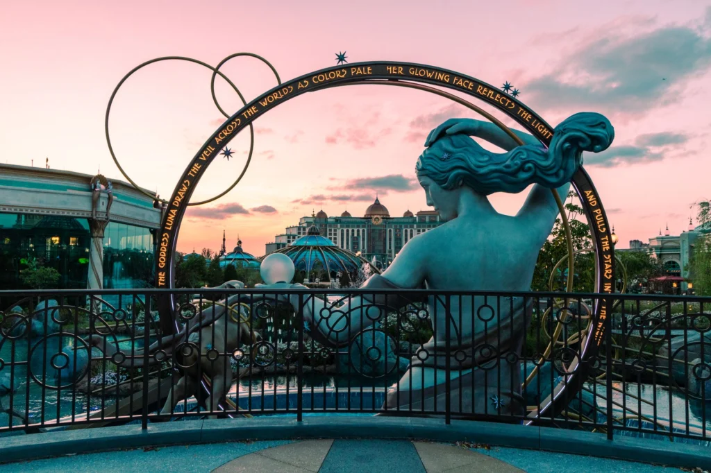 Captivating view of a sculpture at sunset in Universal Orlando Resort.